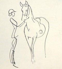 Silhouette of Horseman and Horse - Original China Ink Drawing by J.L. Rey Vila