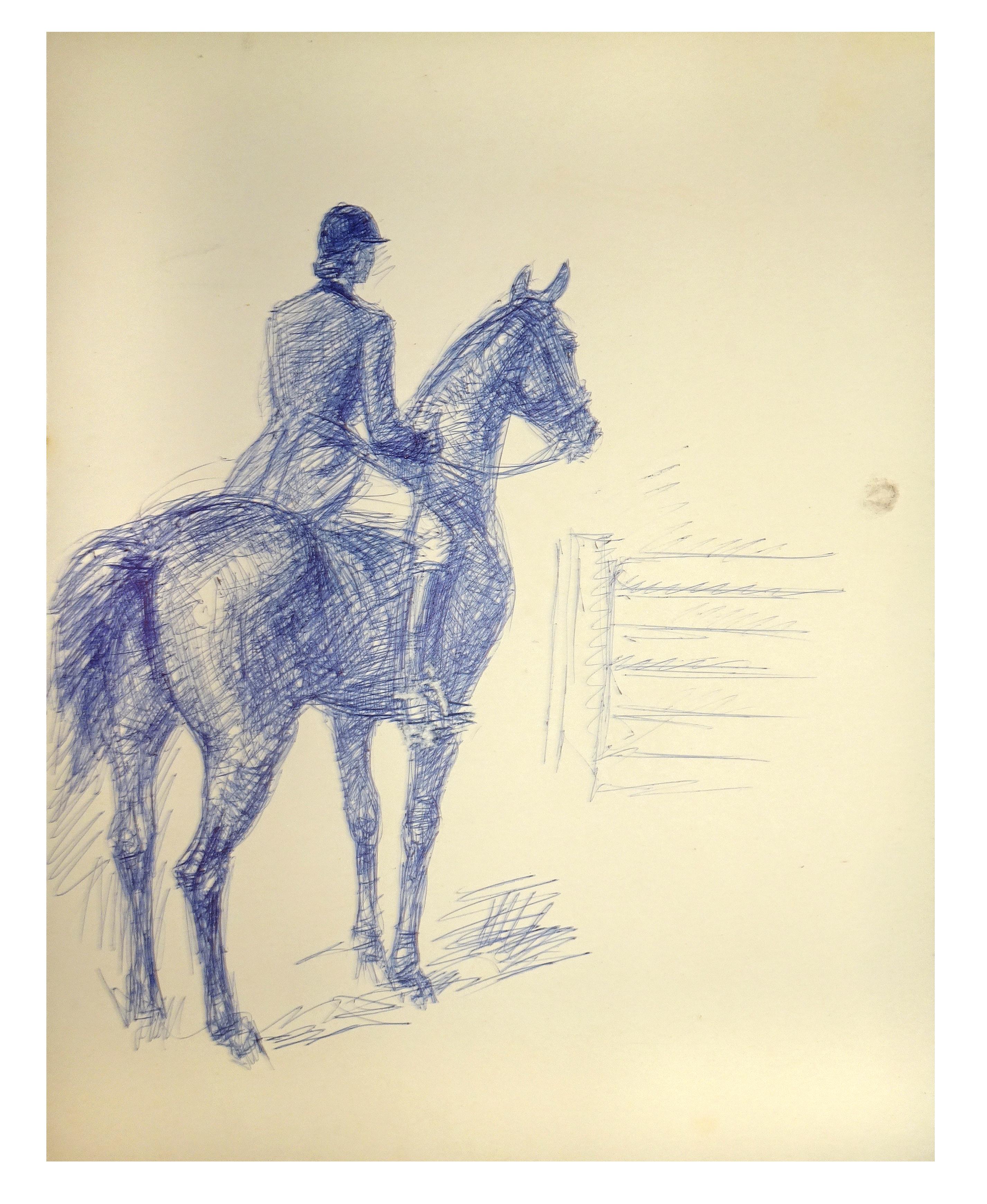 José Luis Rey Vila Portrait - Knight with his Horse in front of an Obstacle - by J.L. Rey Vila