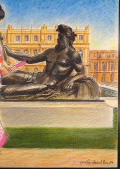 Kimonos en Versalles - Dibujo original al pastel de Emile Deschler - 1984