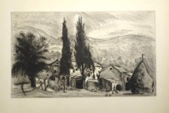 Vintage French Village - Original Drypoint by Eugene Corneau - XX Century