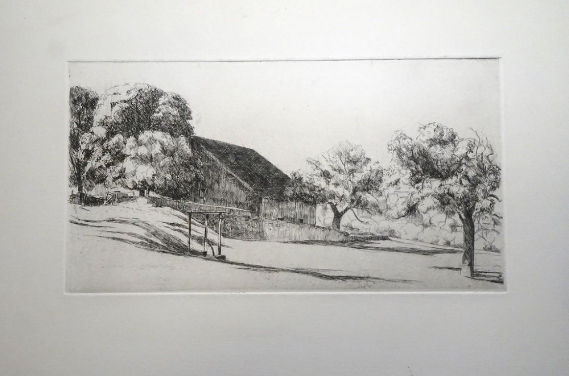 French Landscape is an original artwork realized by Eugène Corneau during the 1930s. Etching and drypoint on paper.
Very good conditions except for some small folds on the left margin.

Precious and elegant artwork realized with a combination of