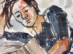 Girl Reading - Original Tempera on Paper by Henry Wormser - Half 1900