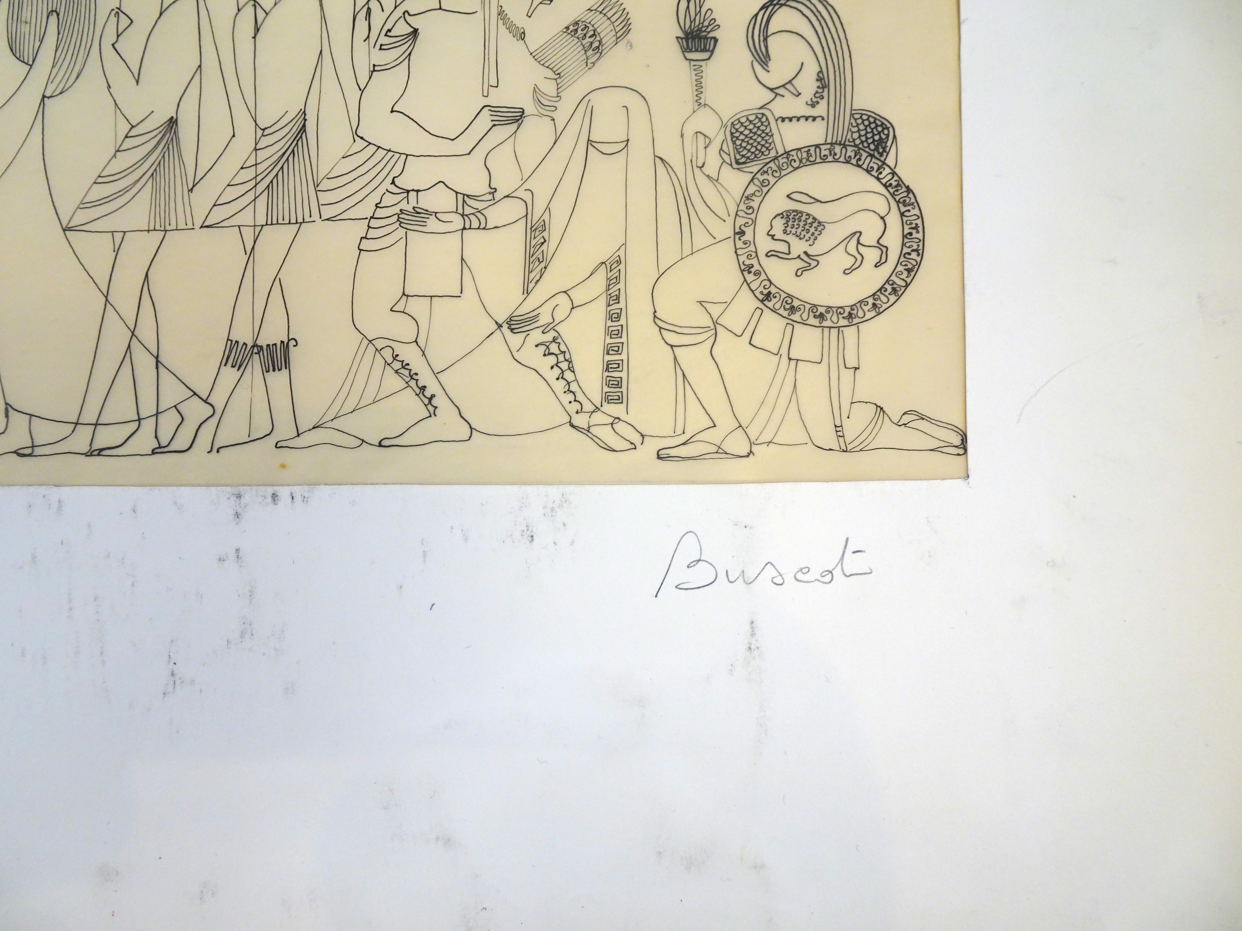 Scène mythologique - dessin original à l'encre sur parchemin par Buscot  en vente 1