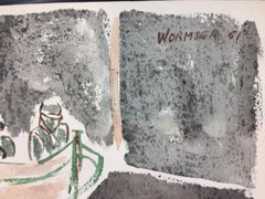 Boats – Original-Aquarell auf Papier von Henry Wormser – 1951