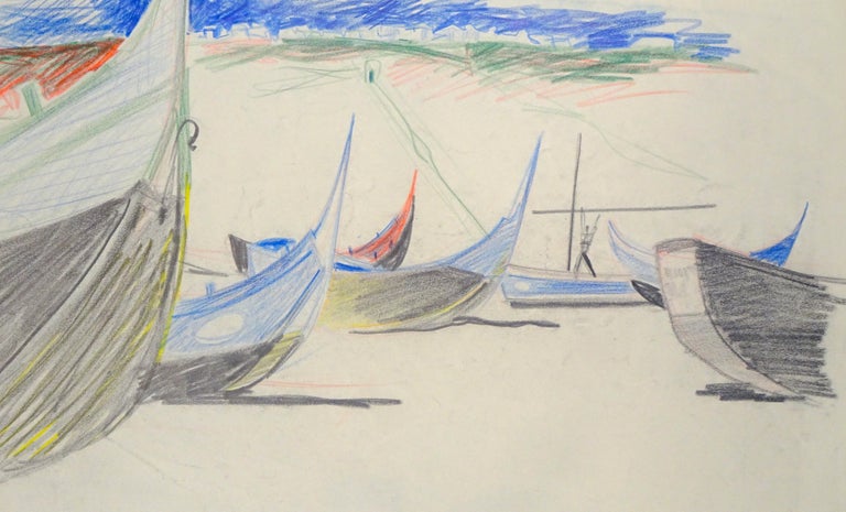Boats - Original Pastel on Paper by Emile Deschler - 1980s For Sale 2