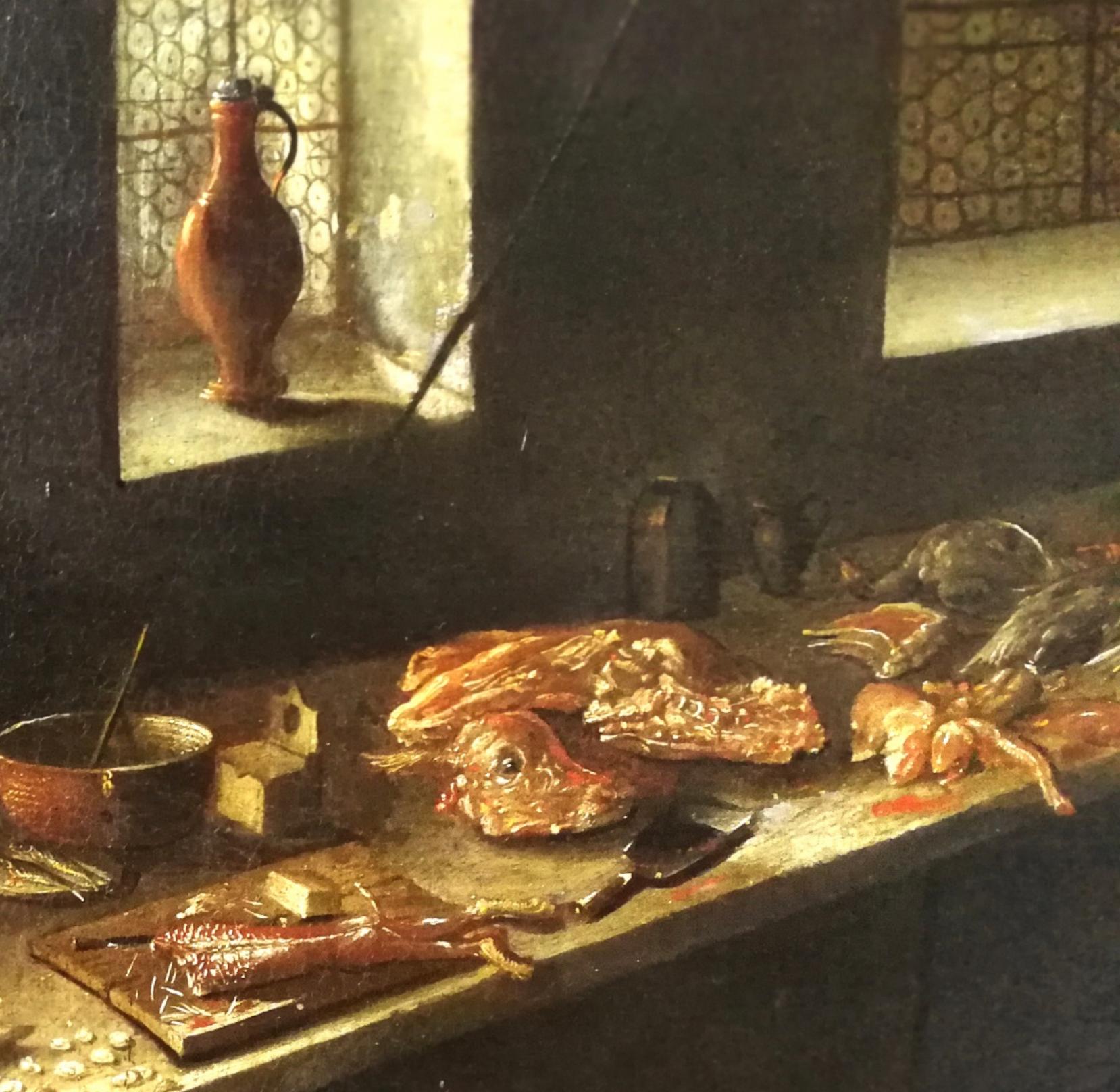 Escena interior con cocina - Óleo sobre lienzo - 1659 - Interior Painting Negro de Franz Rosel von Rosenhof