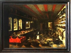 Interior Scene with Kitchen - Original Oil on Canvas - 1659