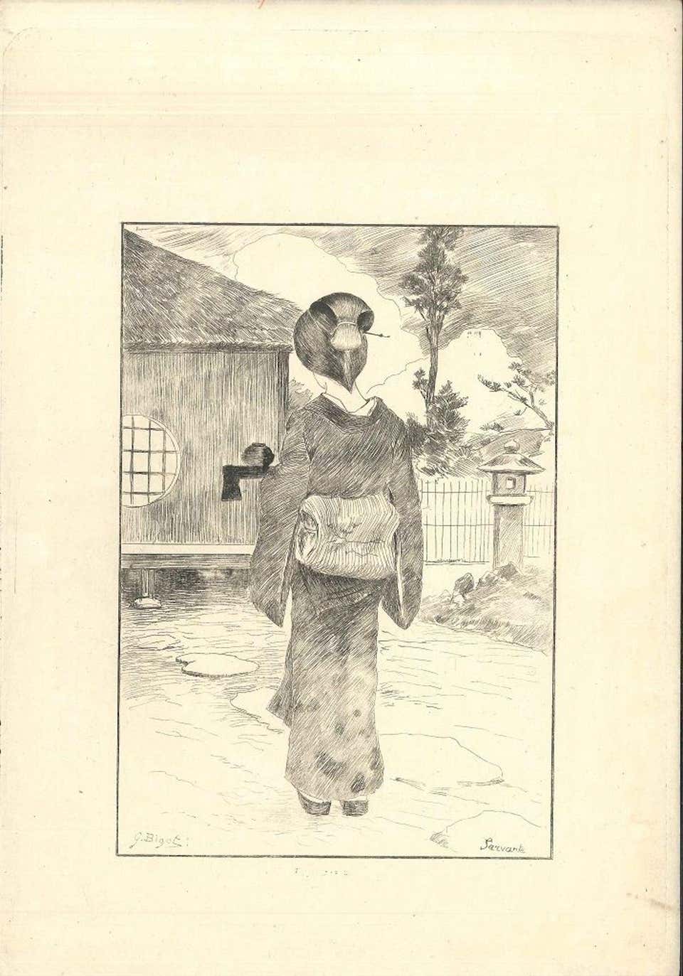 Ferdinand Bigot Untitled Original Etching on Japan Paper by