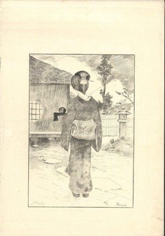 Servante - Original Etching on Japan Paper by G. F. Bigot - Tokyo 1886