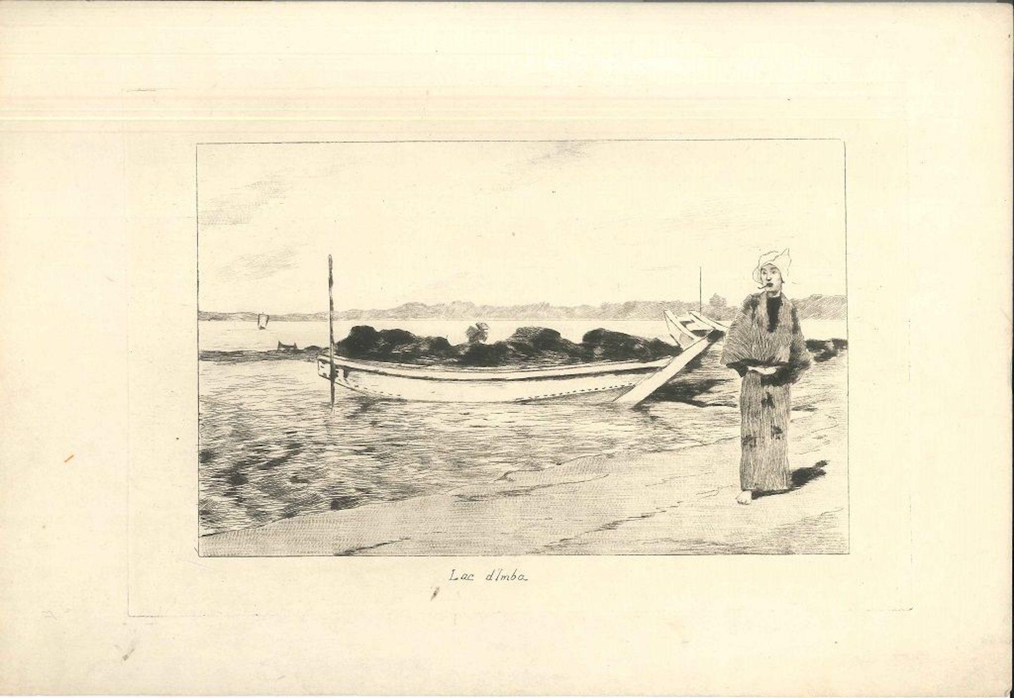 George Ferdinand Bigot Figurative Print - Lac d'Imba - Etching on Japan Paper by G. F. Bigot - Tokyo 1886