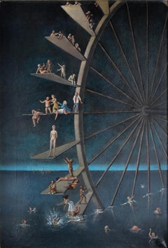 Giochi Acquatici (Water Games) - Oil on Canvas by Stanislao Lepri - 1965