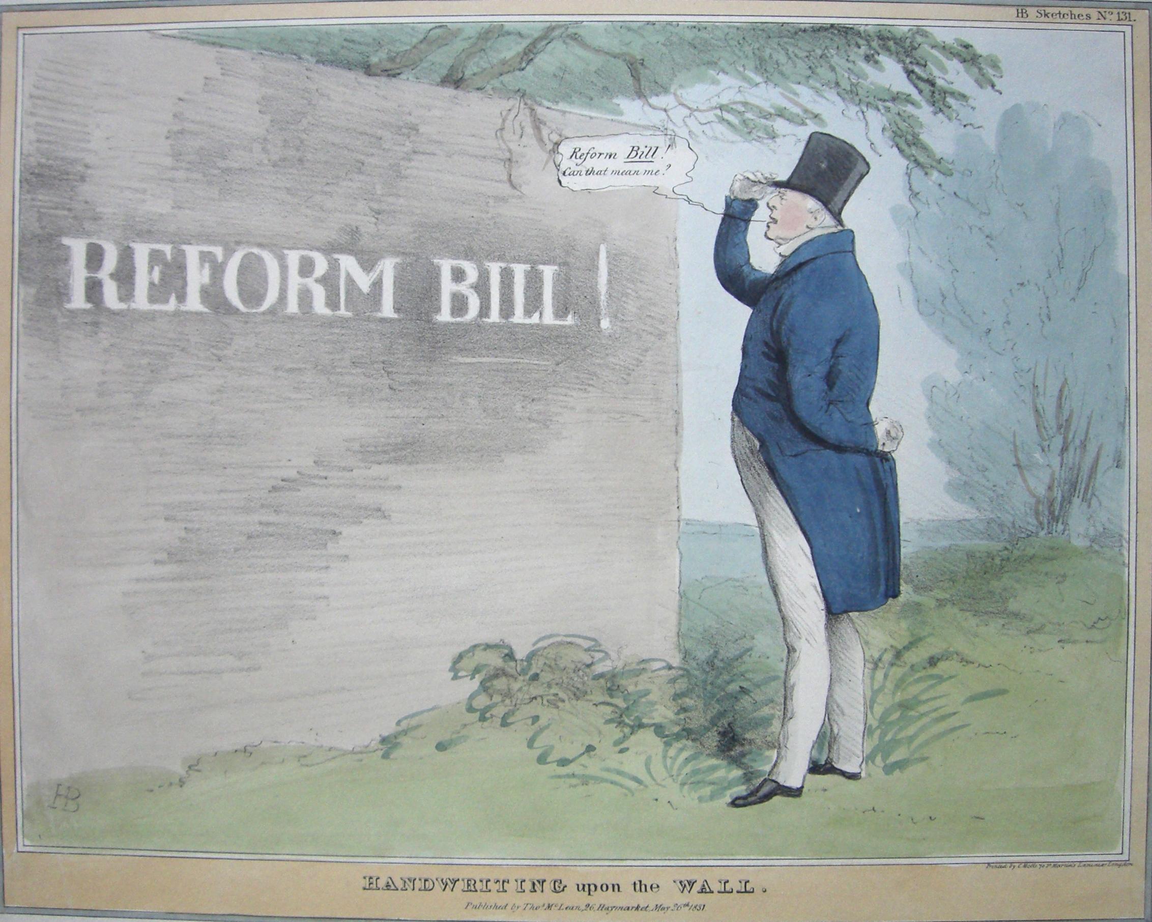 John Doyle Figurative Print - Handwriting Upon the Wall – Reform Bill! - Lithograph by J. Doyle - 1831