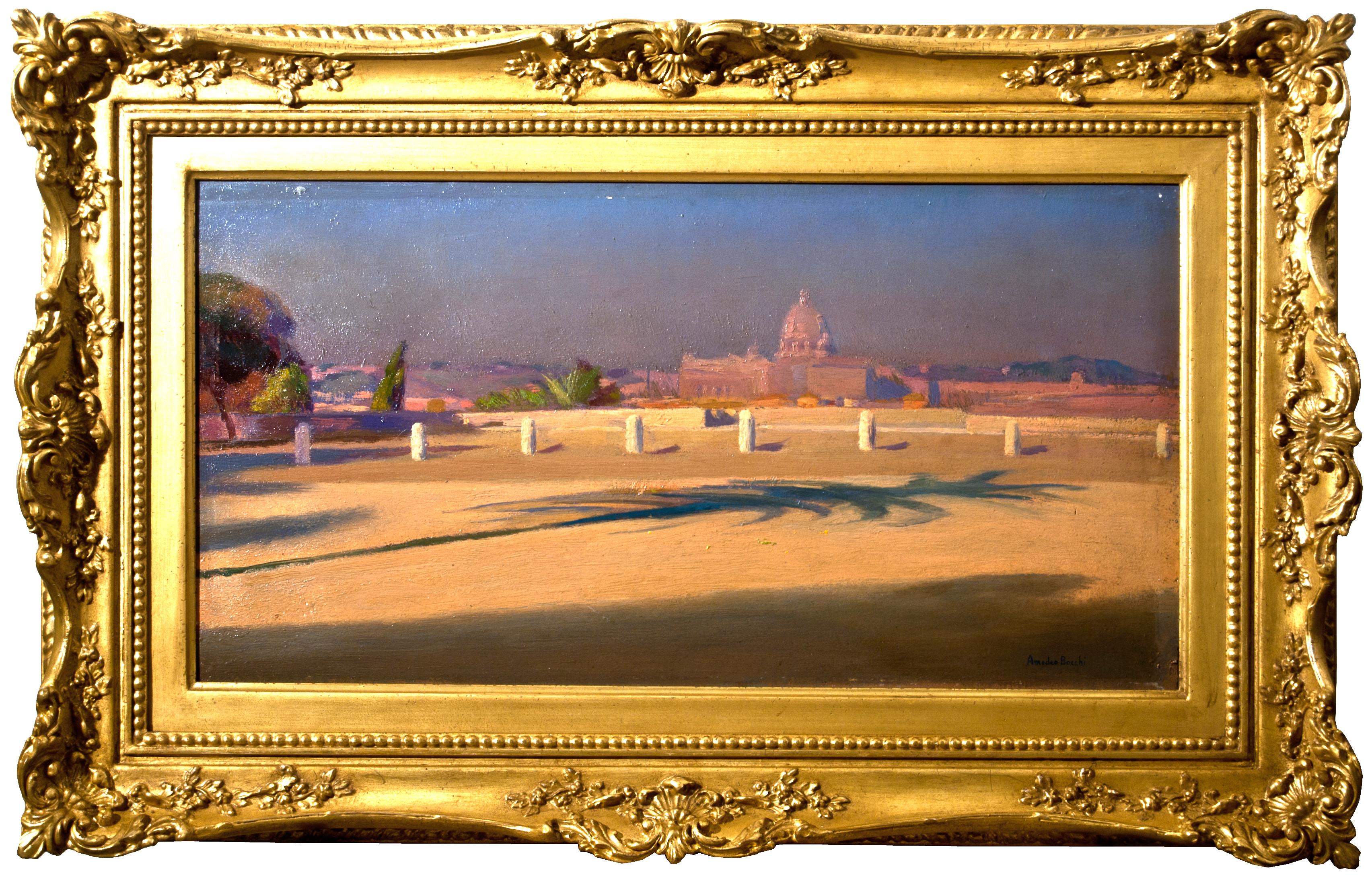Piazzale del Pincio - Óleo sobre lienzo de Amedeo Bocchi - 1920 ca. en venta 1