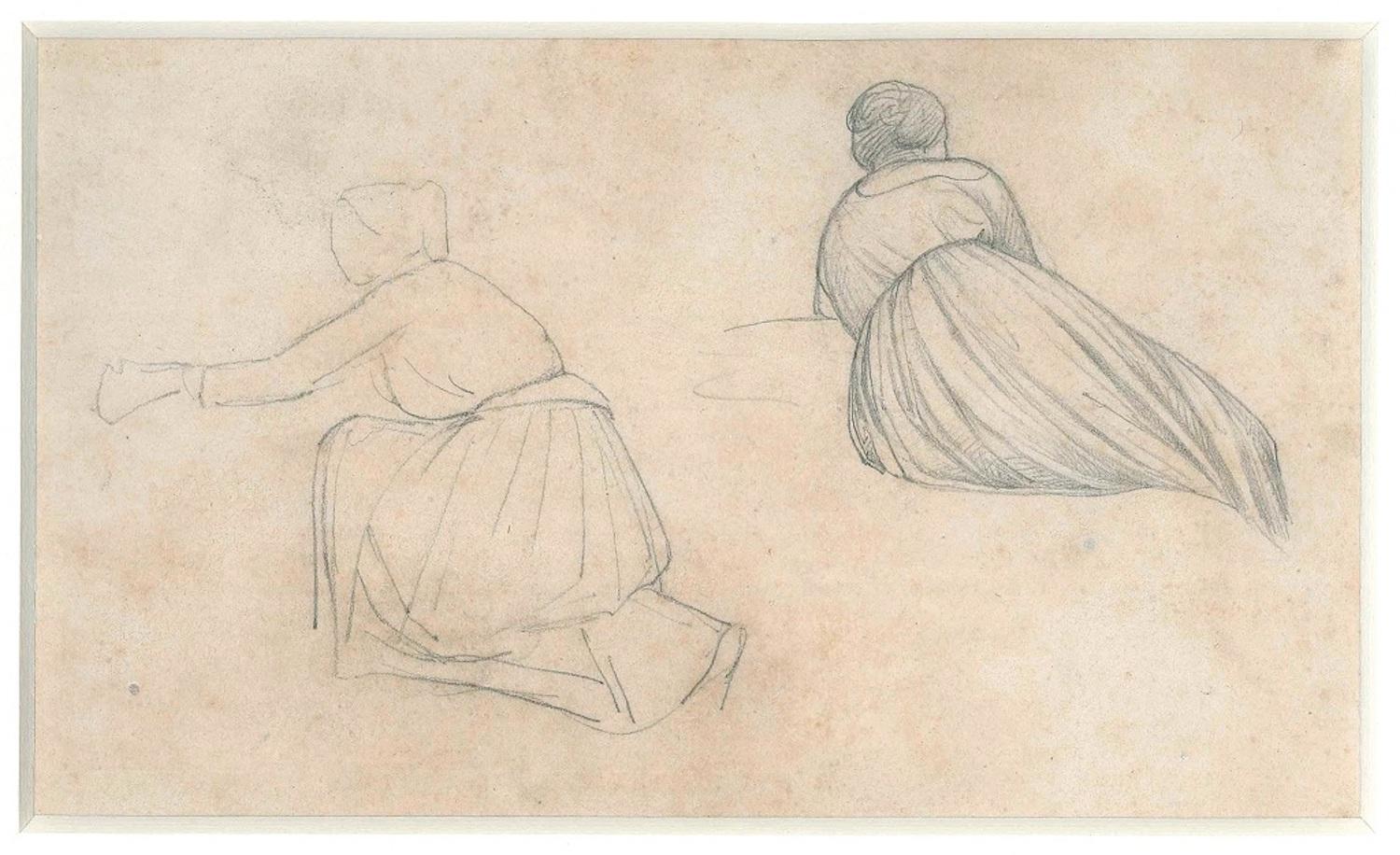 Giovanni (Nino) Costa Portrait - Two Studies of a Female Figure - 19th Century - Nino Costa - Drawing - Modern