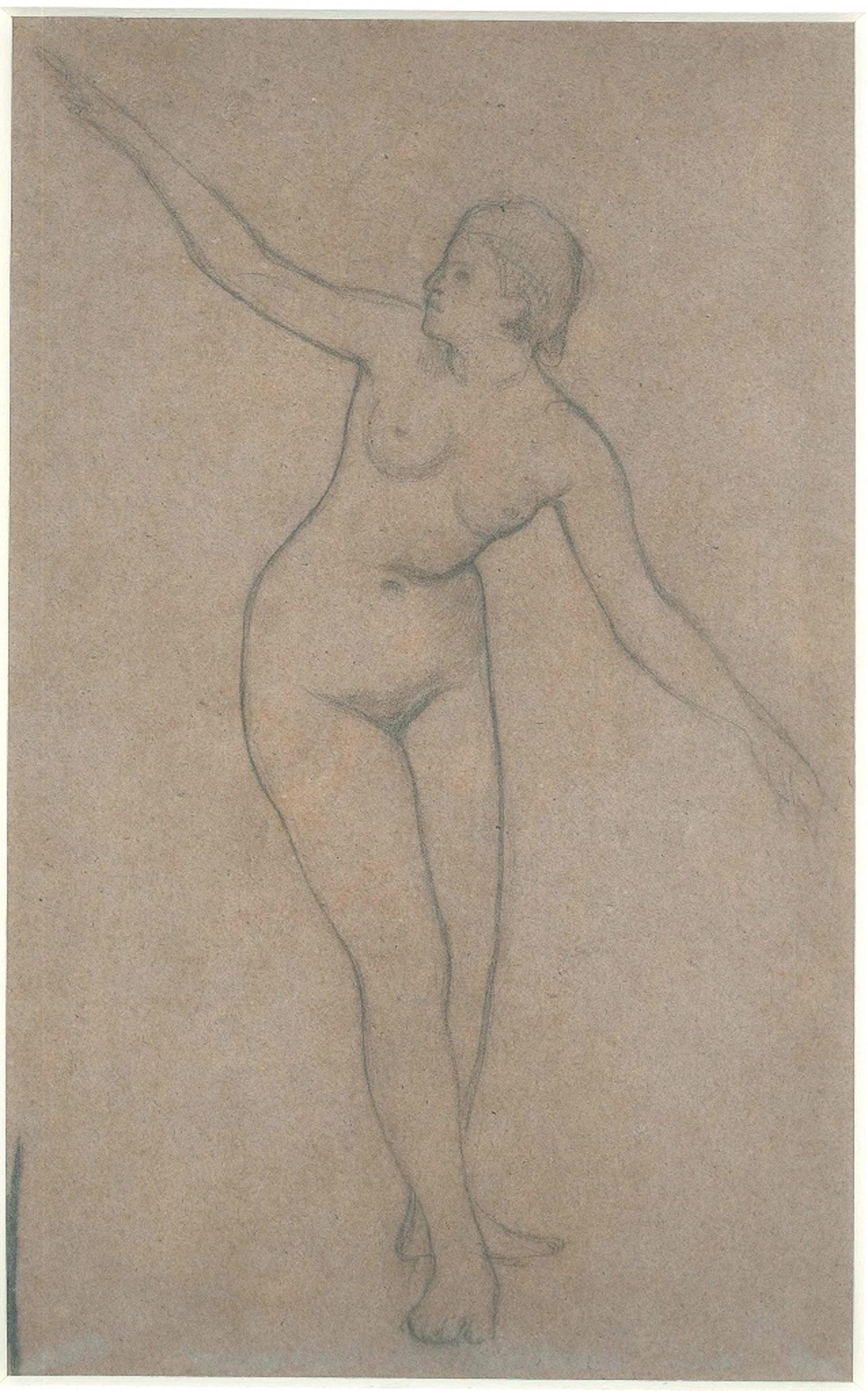 Giovanni (Nino) Costa Portrait - Female Nude with Stretched Arms - 19th Century - Nino Costa - Drawing - Modern