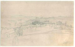Hilly Landscape With Houses and Trees - 19th Cent. - N. Costa - Drawing - Modern