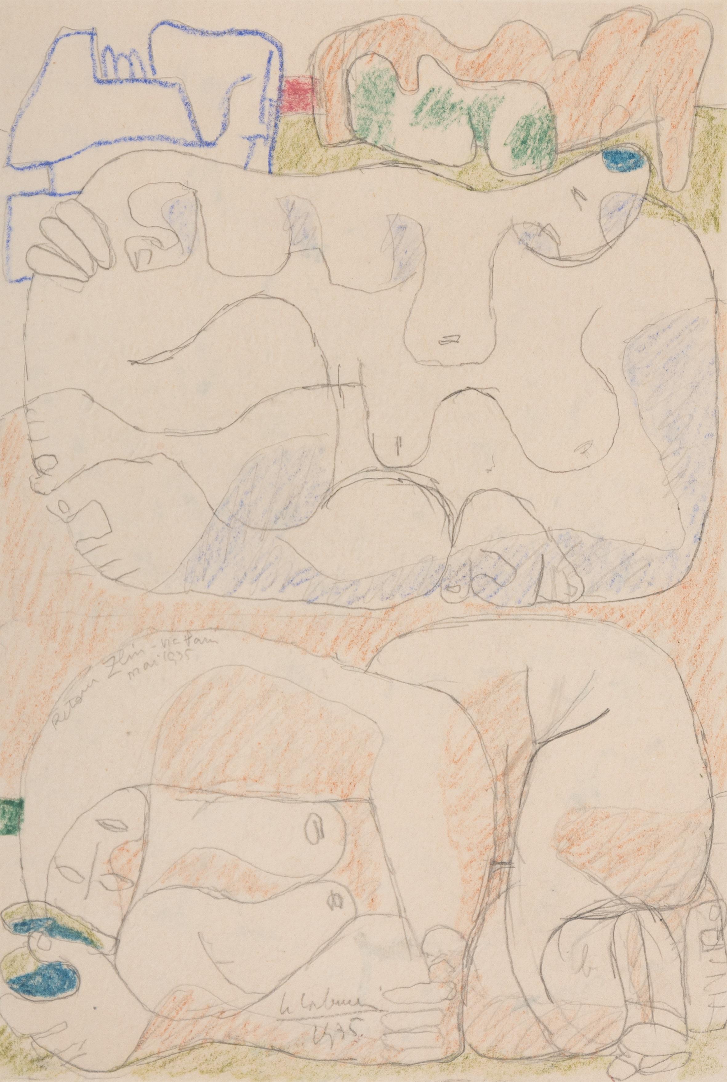 Femmes couchées is an original artwork realized by Charles-Édouard Jeanneret (Le Corbusier) in 1935.

Pencil and pastel on paper. Signed and dated on the lower center. Signed and date in pencil also on the cardboard support.

Includes a frame
