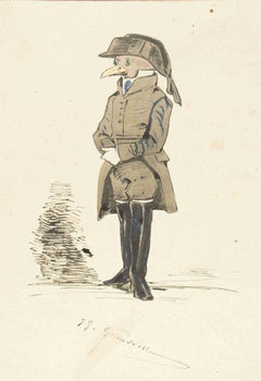 The Gendarme - Original Ink Drawing and Watercolor by J.J. Grandville
