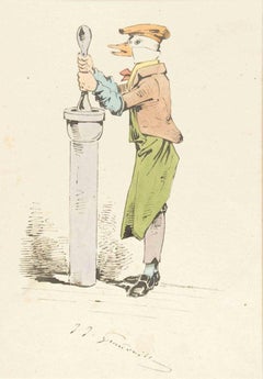 The Chemist - Dessin et aquarelle d'origine à l'encre de J.J. Grandville