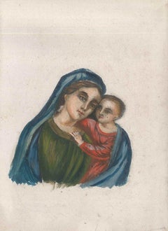 La Vierge et l'Enfant - Original Tempera on Cardboard by H.J. Dubouchet