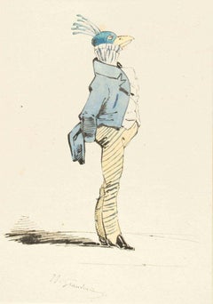 The Aristocrat - Original Ink Drawing and Watercolor by J.J. Grandville