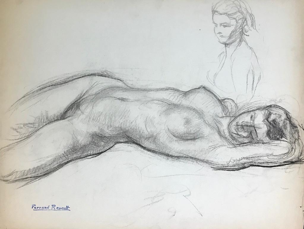 Nude of Woman - Original Drawing on Paper by Albert Fernand-Renault - 1930s