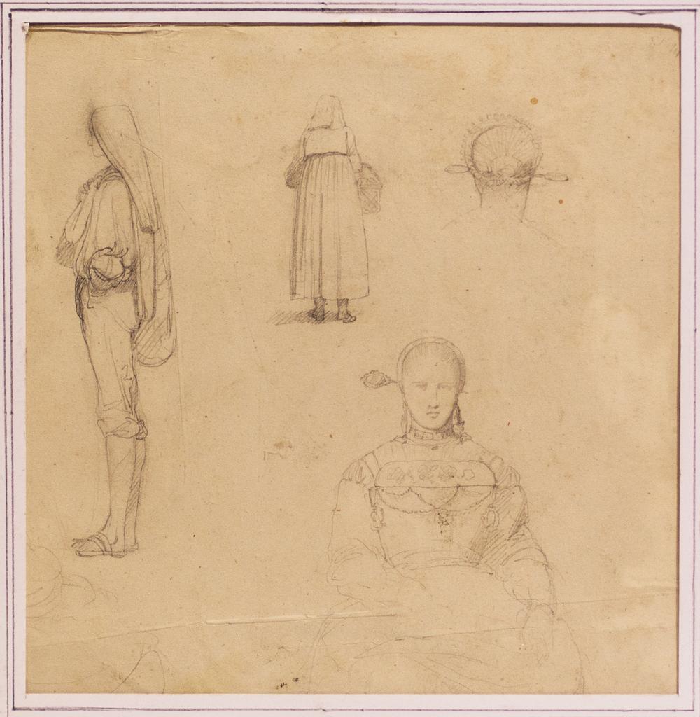 Jean-Léon Gérôme Figurative Art - Studies for a Portrait of Women - Original Pencil Drawing by J.-L- Gérome