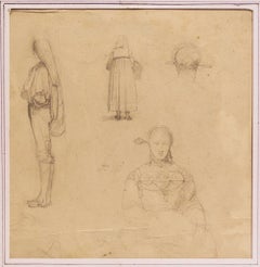 Studies for a Portrait of Women - Original Pencil Drawing by J.-L- Gérome