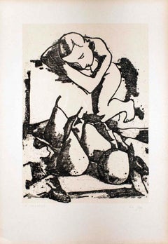 Vintage Sleeping Figure - Original Lithograph by Felice Casorati - 1946