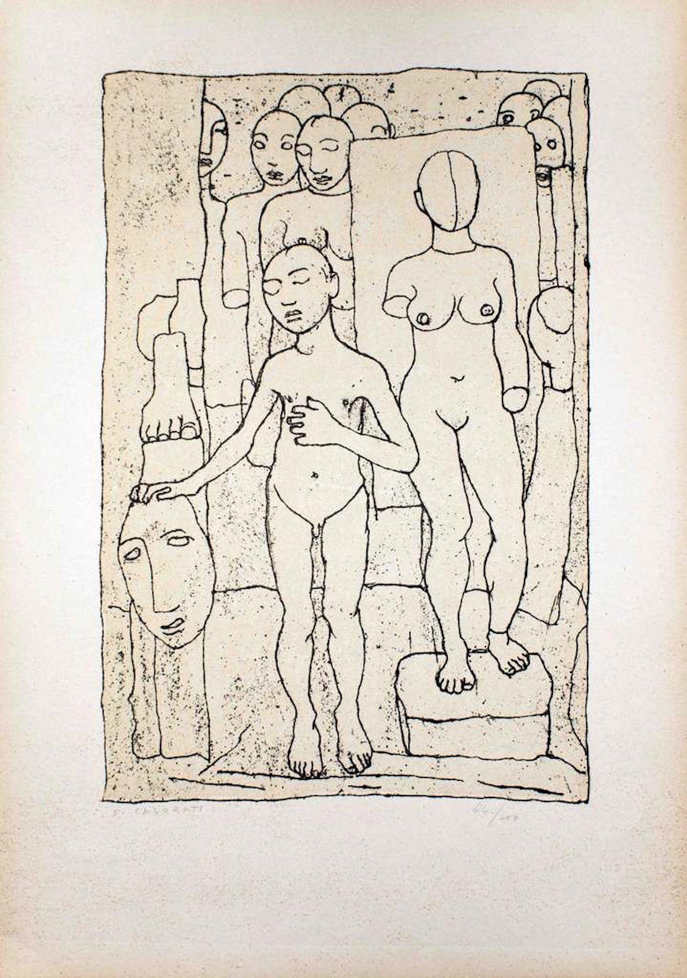 Nudes - Original Lithograph by Felice Casorati - 1946