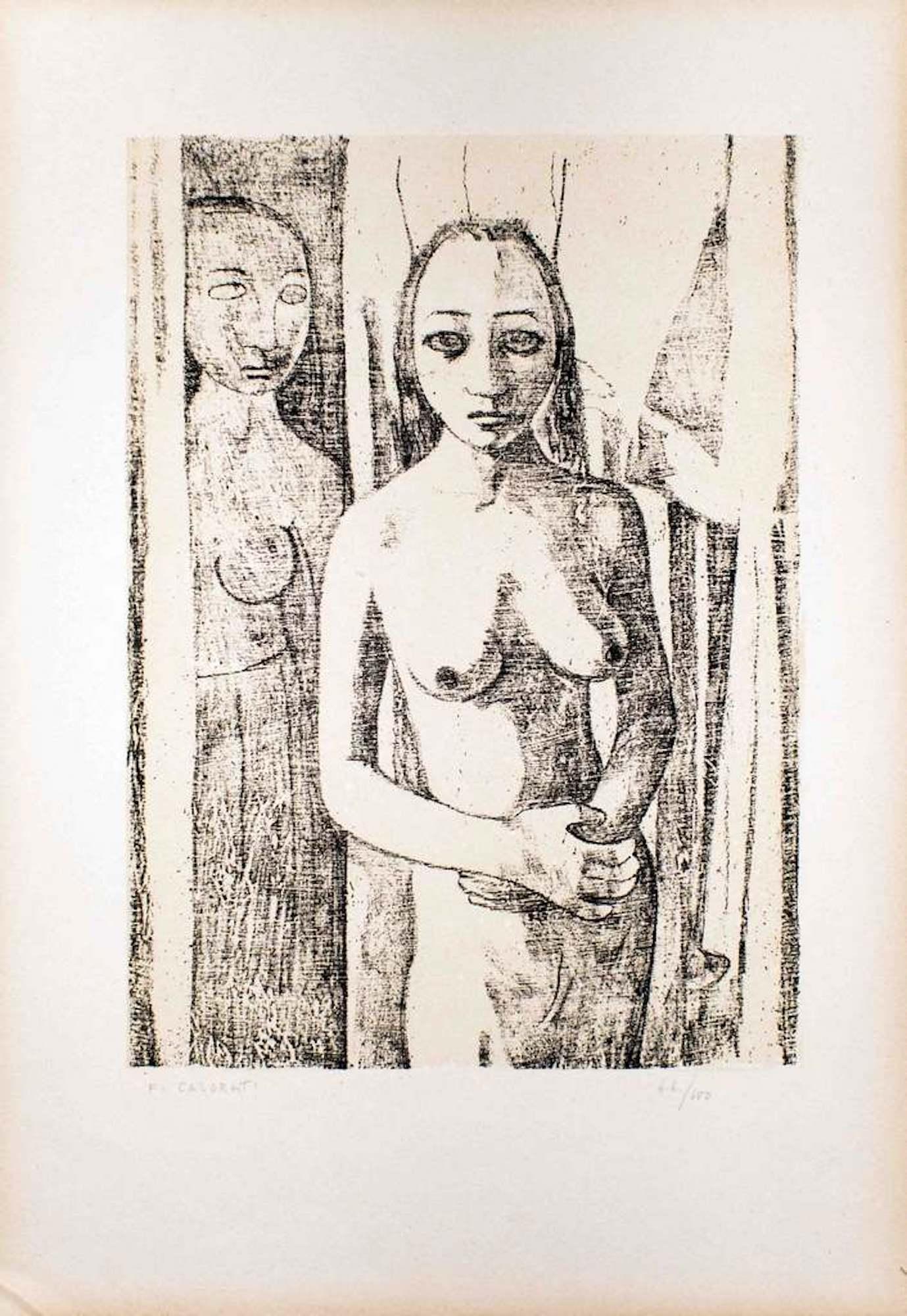 Nudes I - Original Lithograph by Felice Casorati - 1946