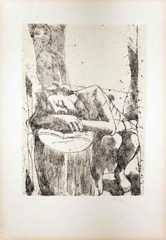 Sleeping Woman - Original Lithograph by Felice Casorati - 1946