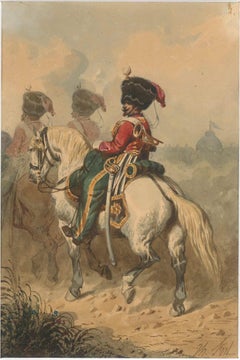 Cavalerie - Encre et aquarelle de Chine de Theodore Fort - 1844 environ