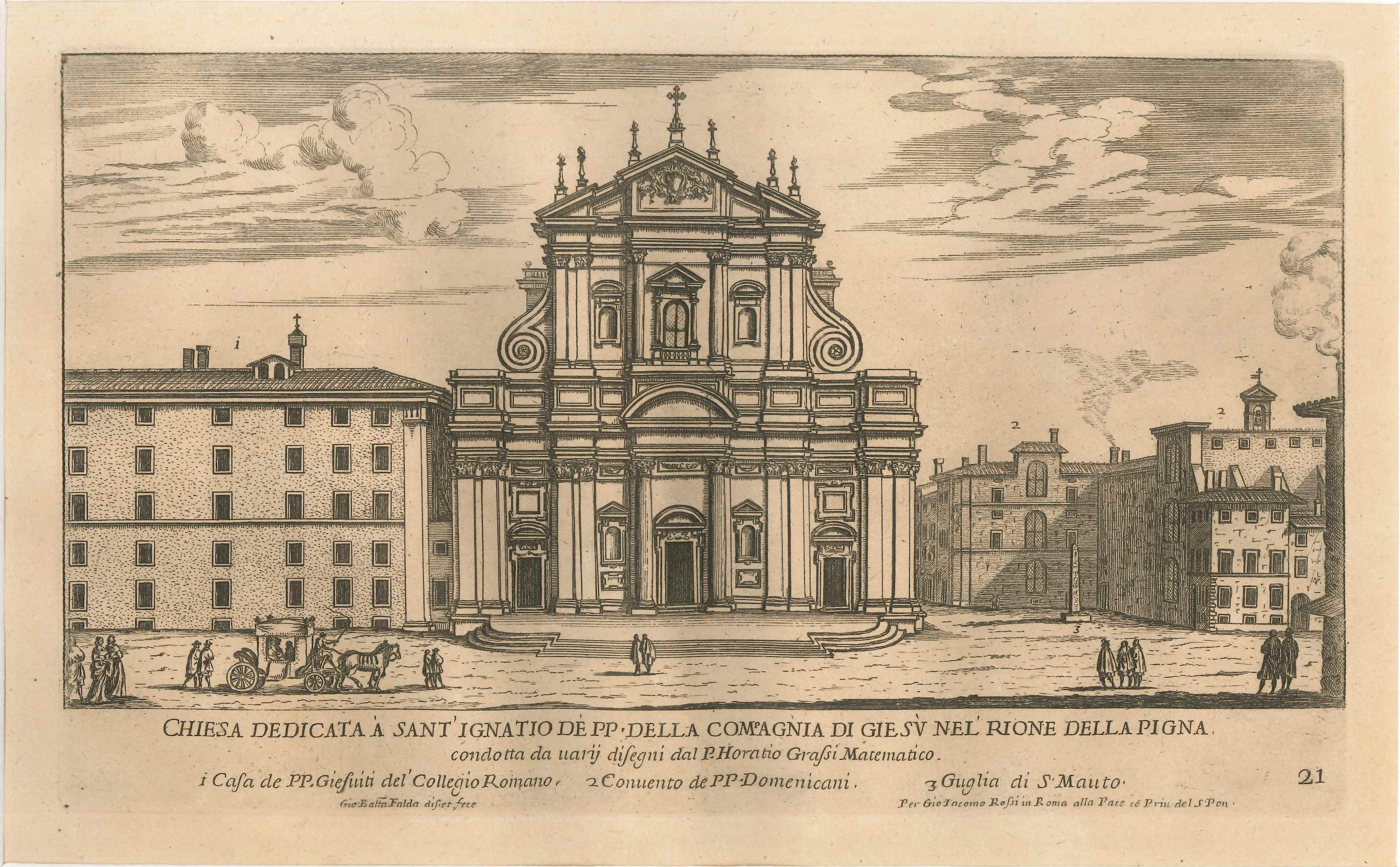 Figurative Print Giovan Battista Falda - Église dédiée à Sant'Ignacio -  Gravure à l'eau-forte par I. A. B. Falda