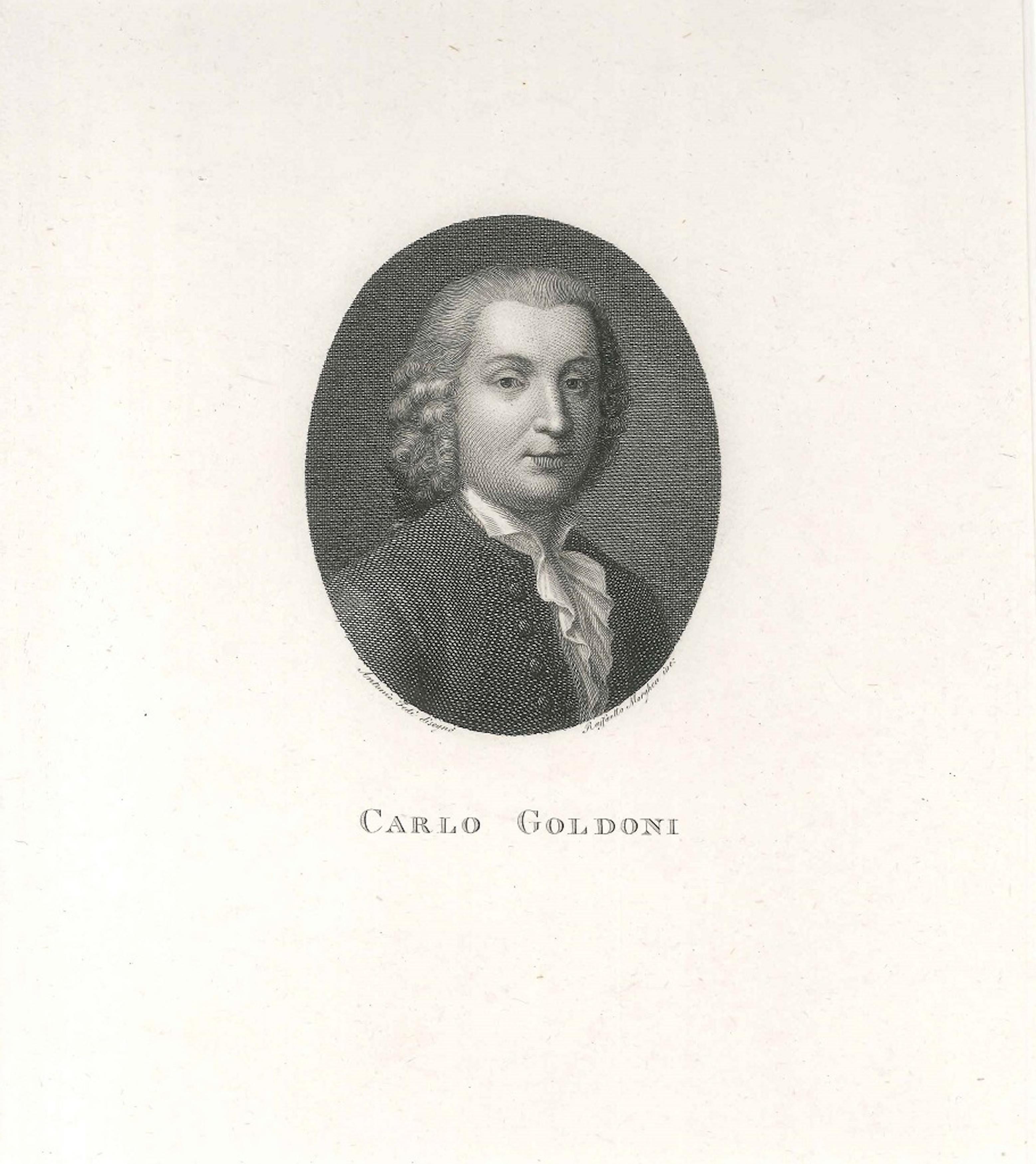 Portrait of Carlo Goldoni - Original Etching by R. Morghen - First Half of 1800 - Print by Raffaello Morghen