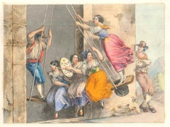 Antique Genre Scenes / Rome 1800 - Lithographs and Watercolors - Mid 19th Century