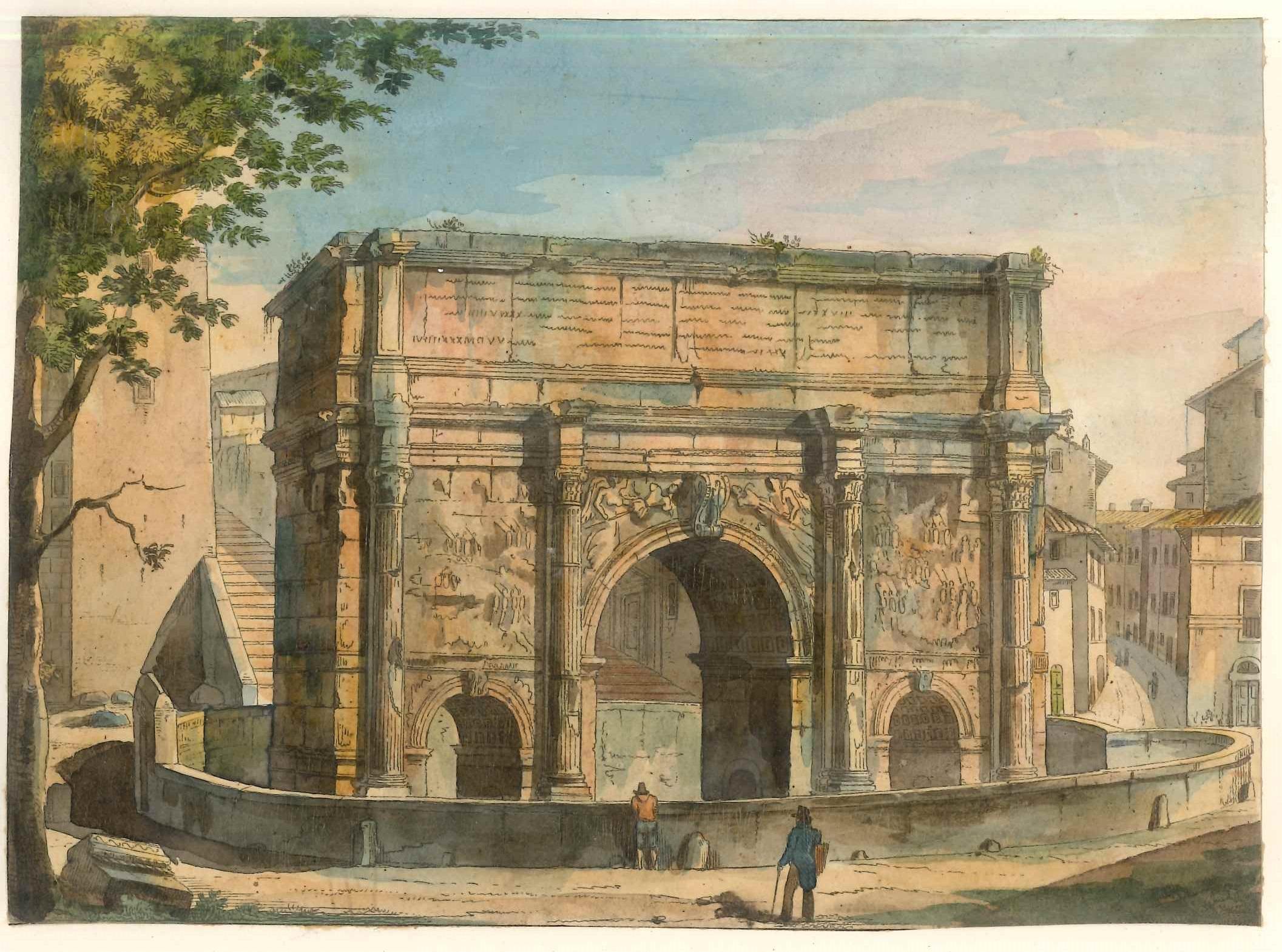 Triumphal Arches - Original Lithographs and Watercolors - Mid 19th Century - Print by Unknown
