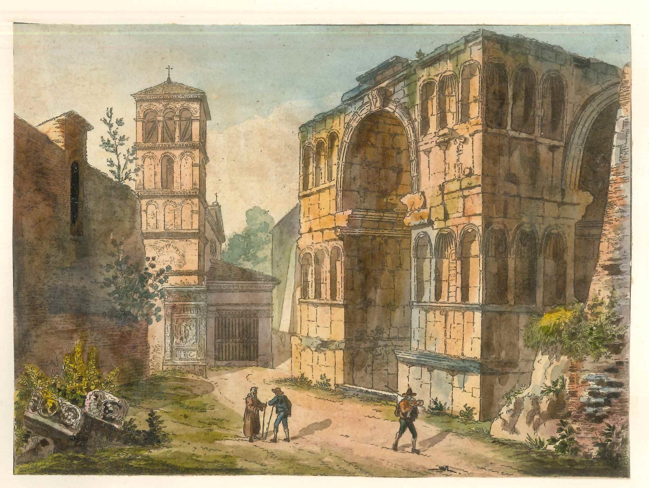 Triumphal Arches - Original Lithographs and Watercolors - Mid 19th Century - Modern Print by Unknown