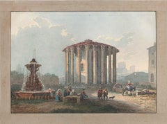 Temple of Hercules Victor - Watercolor by an Italian School Artist of 1800
