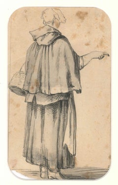 Antique Figure of Breton Woman - Drawing by J. P. Verdussen - End of 18th Century