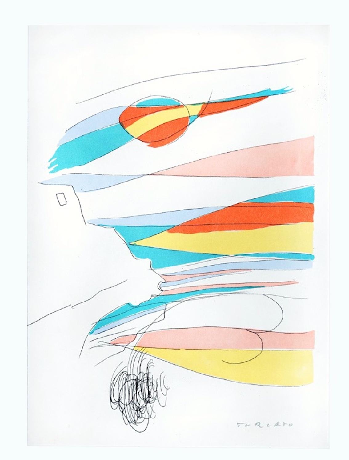 Senza titolo è una litografia colorata realizzata dall'artista contemporaneo Giulio Turcato negli anni Settanta.

Firmato a mano a matita in basso a destra.

A cura di La Nuova Foglio, Macerata.

Buone condizioni. Include un passepartout: 70 x 50