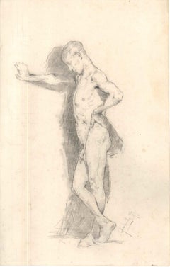 Posing Male Model  - Original Drawing 19th Century