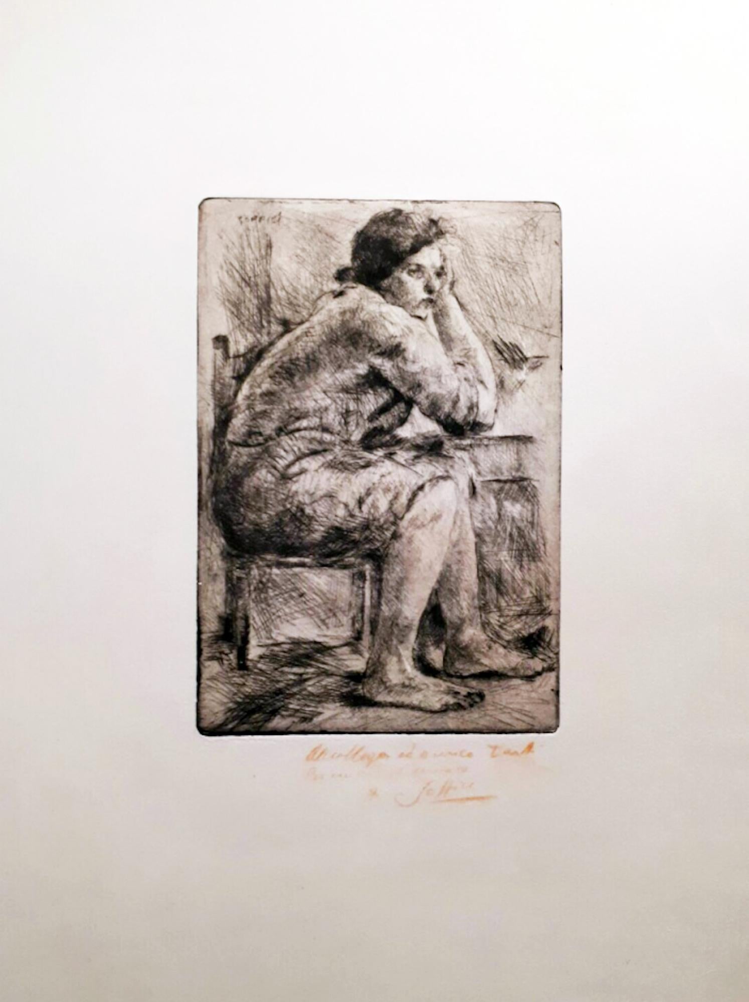Ardengo Soffici Figurative Print - Hot Housekeeper - Original Etching and Drypoint by A. Soffici - 1957