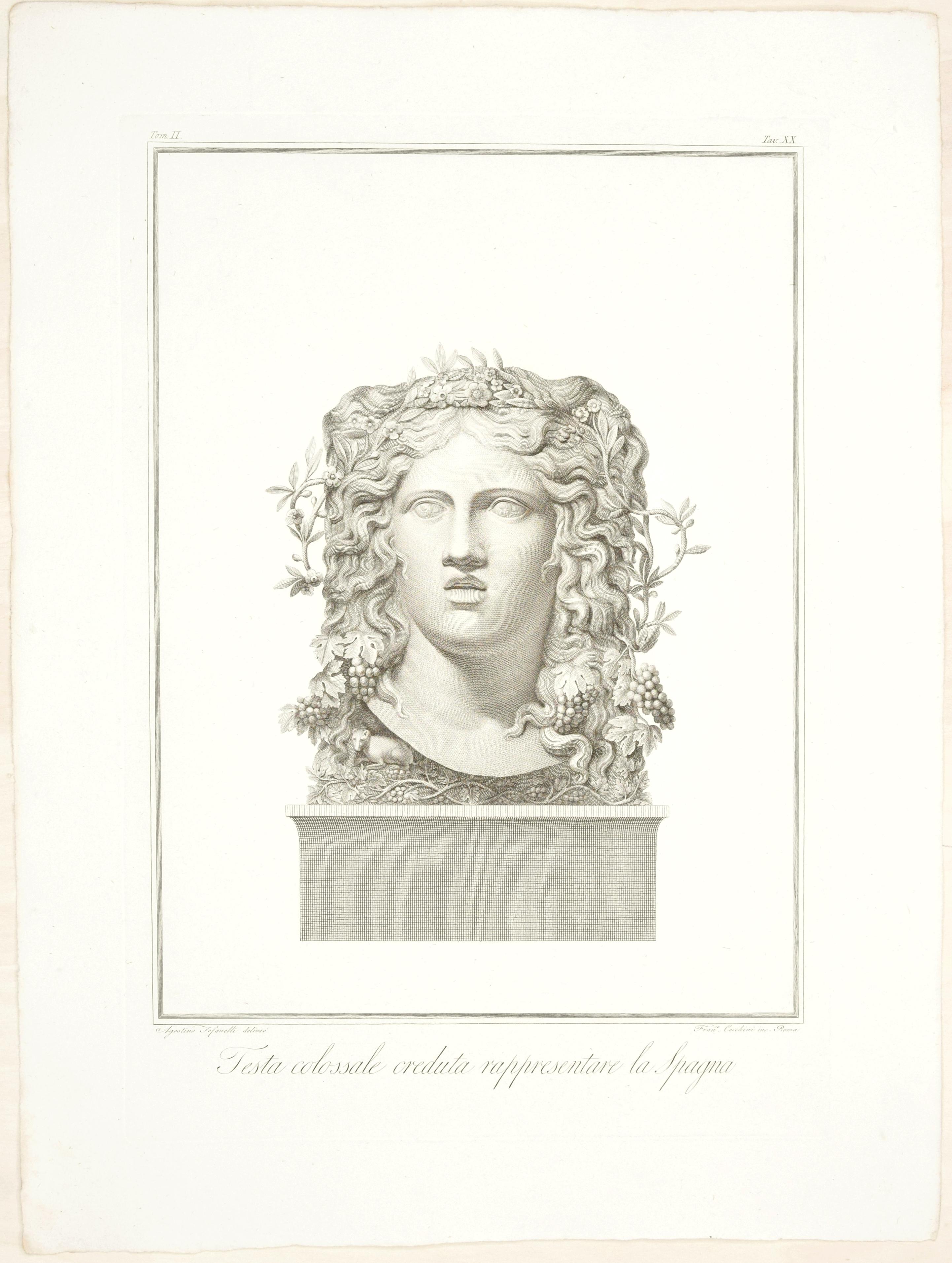 Figurative Print Francesco Cecchini - Testa Colossale Creduta Rappresentare la Spagna - Gravure de F. Cecchini