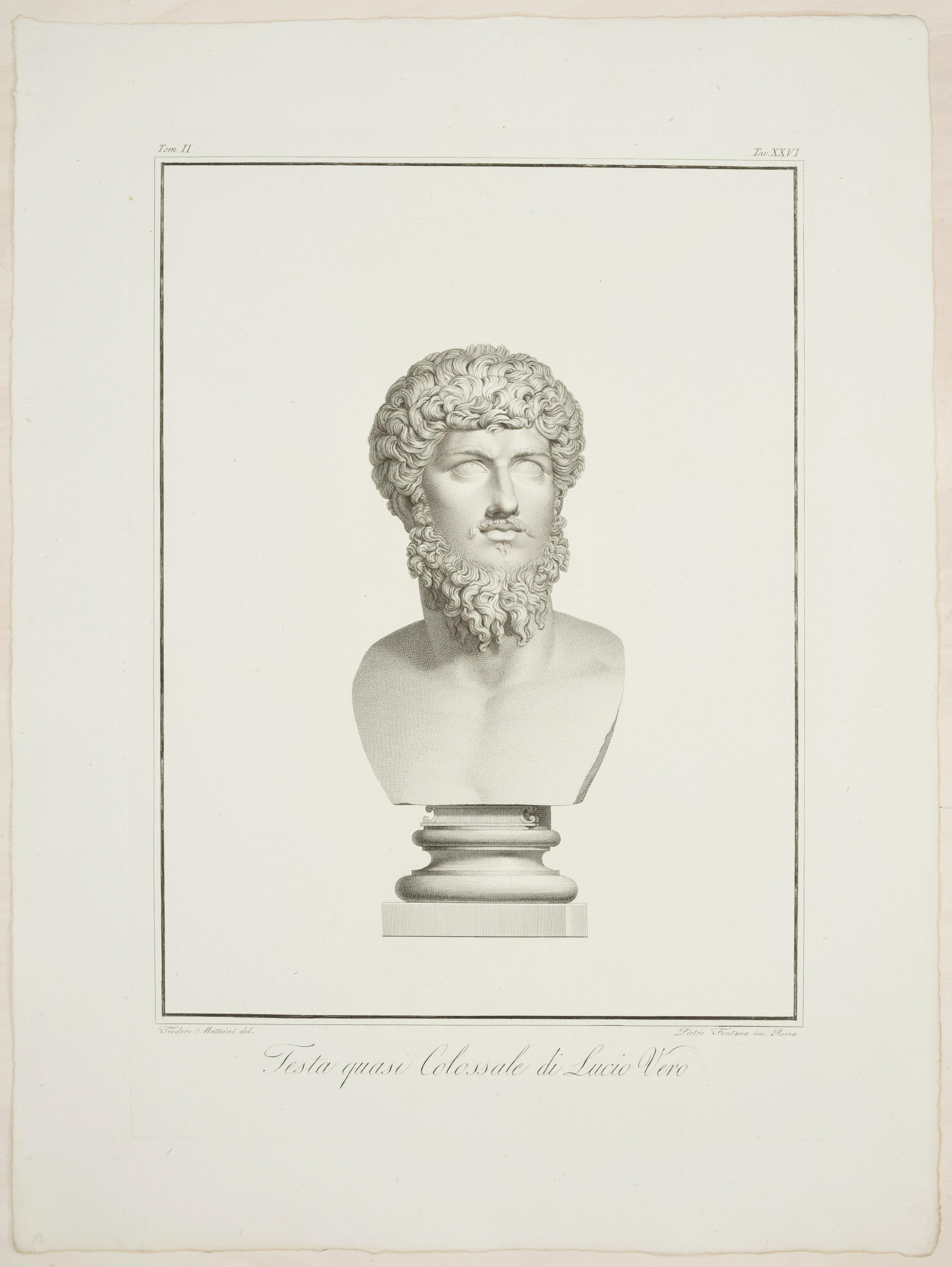 Francesco Cecchini Figurative Print - Testa Quasi Colossale di Lucio Vero - Etching by P. Fontana