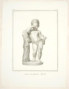Antique Sculpture of Cupid Chained - Original Etching by F. Cecchini - 1821