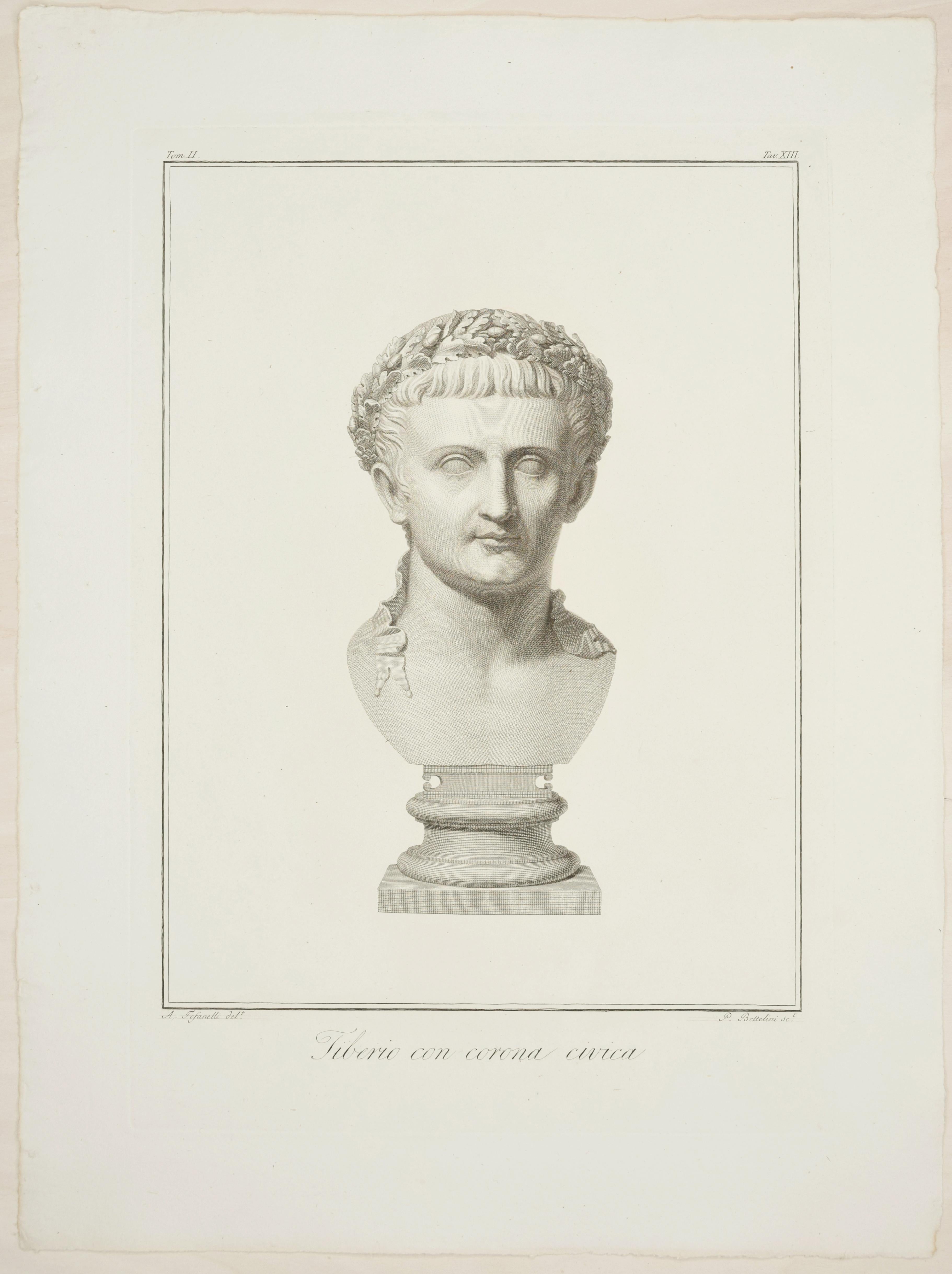 Portrait Print Pietro Fontana - Buste de Tiberius - Gravure originale de P. Fontana d'après A. Tofanelli