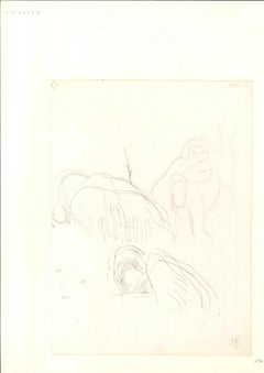 Monkeys - Original Drawing by Ernest Rouart - 1890s