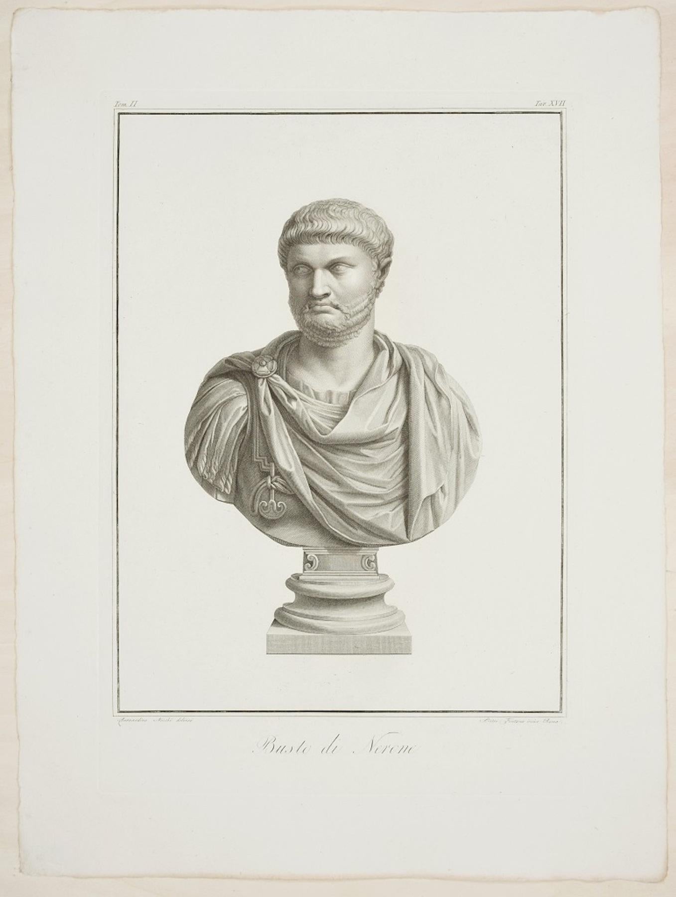 Bust of Nero - Original Etching by P. Fontana After B. Nocchi - 1821
