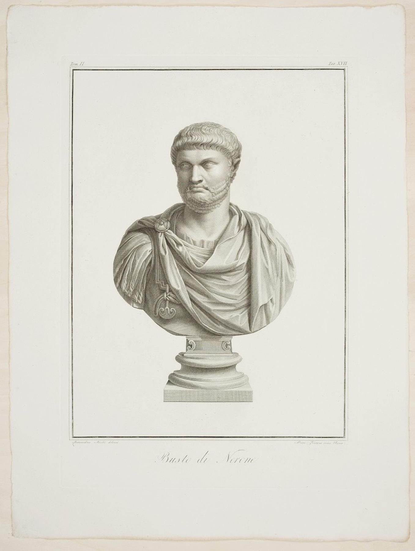 Pietro Fontana Portrait Print - Bust of Nero - Original Etching by P. Fontana After B. Nocchi - 1821